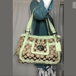 Coach Signature Jacquard Leather Cricket Satchel